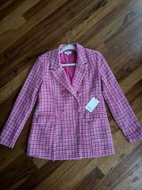 Fate Pink & White Tweed Double-Breasted Blazer